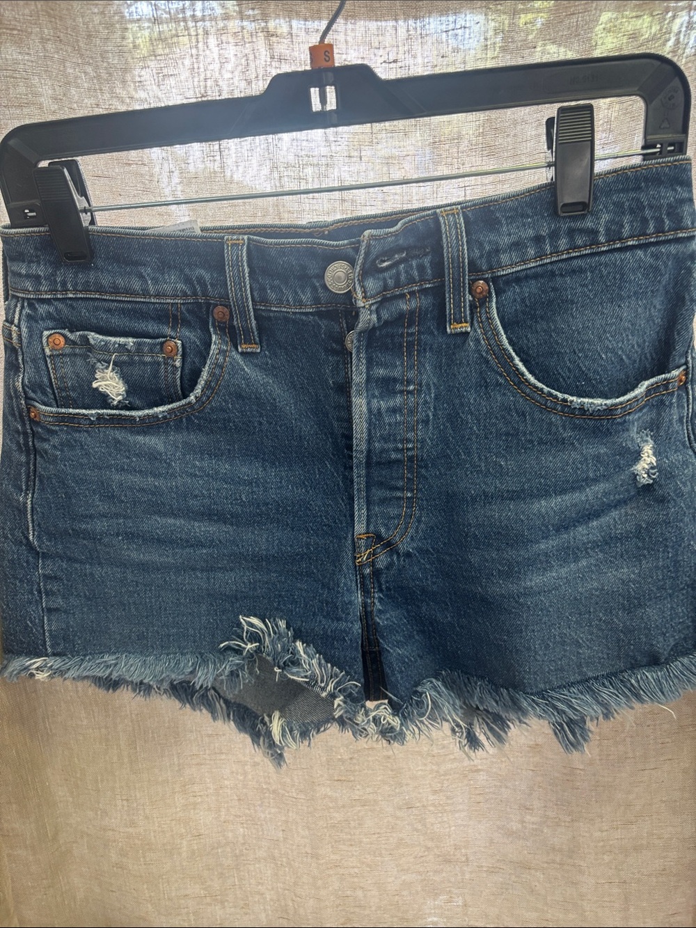 Levi's Dark Blue Distressed Denim Jean Shorts